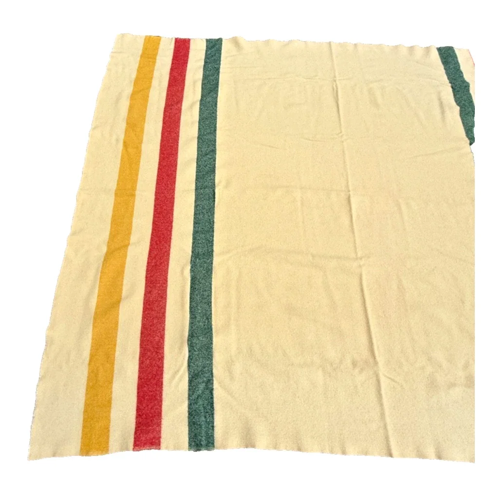 LL Bean Hudson Bay 3 Point Stripe Wool Blanket Twin 63 x 78 Mid 1960s-1970 VTG